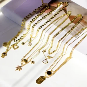 Women’s Fashion Stainless Steel Chain Necklace with Gold Silver Pendant Fast Shipping Discount Diamond Main Stone Jewelry Design