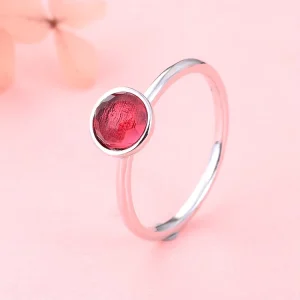 Women’s Fashion Sterling Silver 925 Ring Simple Design Bezel Setting with AAA Crystal Birthstone Crystal Ring