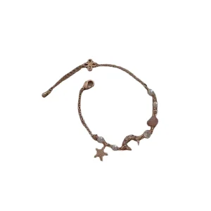 Women’s Fashion Trendy Charm Bracelet with Simple Star Zircon Pearl Design Blue Zinc Plated Alloy