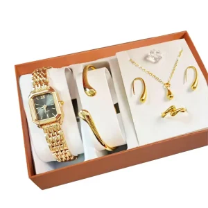 Women’s Fashion Watch Accessories Set Jewelry with Alloy Bracelet and Necklace Decorative Gift