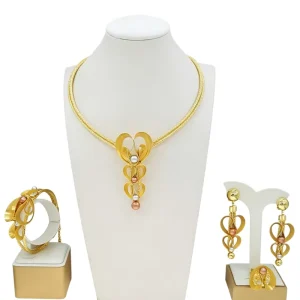 Women’s Fashionable African Jewelry Set Ring Earrings Necklace Gold Plated Jewelry for Party