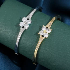 Women’s Fashionable Brass Bracelet Wedding Bride Cubic Zirconia Bangle Jewelry Stylish CZ Bangles