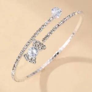 Women’s Fashionable Elegant 1pc Silver Plated Brass Zircon Bangles Trendy Anniversary Jewelry
