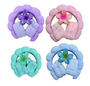 Women’s Flannel Sponge Face Mask Waterproof Hairband Sets Hair Clips with Cloud shaped Headbands