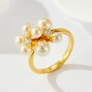 Women’s Gentle Elegant Faux Pearl Flower Open Ring Adjustable Index Finger Ring
