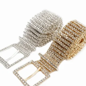 Women’s Genuine Leather Gold Silver Plated Rhinestone Moroccan Wedding Belt with Alloy Pin Buckle
