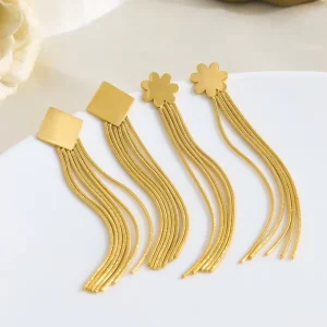 Women’s Geometric Tassel Drop Earrings Stainless Steel Gold plated Handmade Chain Earring for Party Jewelry