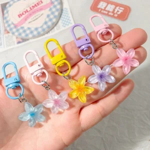Women’s Girls Cute Acrylic Flower Keychain Colored Transparent Waterproof Digital Printed Key Charm for Handbags