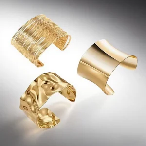 Women’s Gold Cuff Bracelets Bangles Open Chunky Punk Chic Style Adjustable Fashion Accessories Everyday Wear