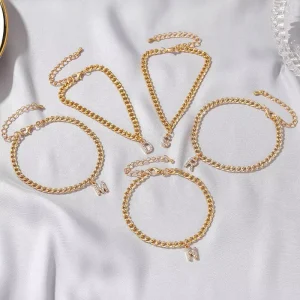 Women’s Gold Plated Bling Ankle Bracelet Letter Foot Chain Fashion Jewelry Anklets Initial Gift