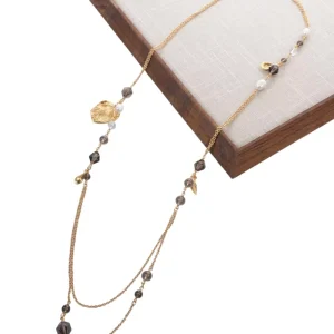 Women’s Gold Plated Fashion Necklaces Natural Stone Beaded Stackable Shell Heart Beads 89+6cm Wedding Style Chain