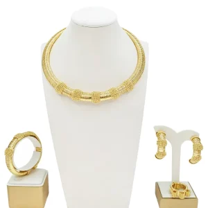 Women’s Gold Plated Fine Necklace and Earring Set Afrcian Classical Jewelry Set Party Gift