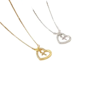 Women’s Gold Plated Trendy Jewelry Gift Claw Setting Zircon Cross Charms Heart Pendant Necklace with Link Chain
