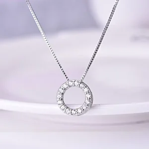 Women’s Gold Silver Plated CZ Halo Circle Pendant Necklace 316L Stainless Steel Thin Box Link Chain
