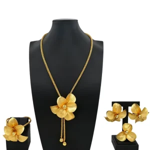 Women’s Gold Tone Bold Statement Jewelry Set Chunky Link Necklace with Geometric Hoop Drop Earrings HE2550320
