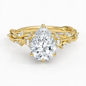 Women’s Golden Gold Plated S925 Sterling Silver Pear Cut Moissanite Ring 2 Carats