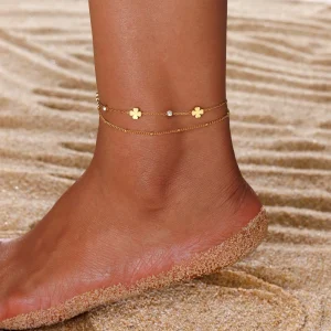 Women’s Good Luck Anklet Stainless Steel Pearl Chain Silver Gold Plating Trendy Fashion Style Charm Bracelets Women’s Jewelry
