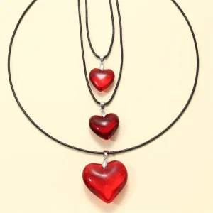 Women’s Goth Choker Y2K Red Glass Heart Pendant Necklace