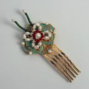 Women’s Hair Clips & Pins Flower Pearl Design Alloy Copper Party Accessories 8.3×3.6cm