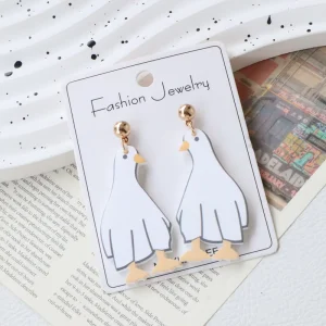 Women’s Halloween Acrylic Polymer Clay Finish Baked Paint Ghost Goose Earrings Cute Creative Fashion Holiday Drop Earrings
