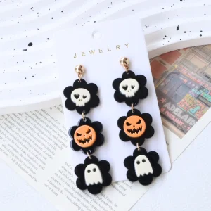 Women’s Halloween Acrylic Three-piece Flower Earrings Cute Quirky Skull Ghost Pumpkin Ear Charms European American-style Holiday