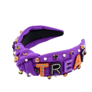 Women’s Halloween Headband Fabric Accents Hand sewn Letter Accessories Knotted Design High Crown