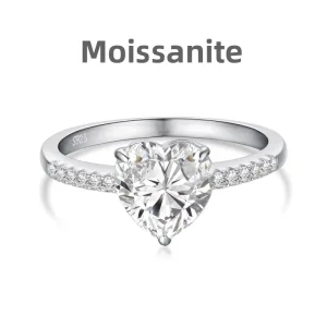 Women’s Heart Shaped Moissanite Engagement Ring 925 Sterling Silver Rhodium Plated Prong Set