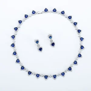 Women’s Heart Zircon Rhodium Plated Wedding Party Jewelry Set Banquet Leisure Versatile Korean Edition Earrings Necklace