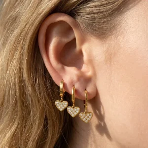 Women’s Heart shaped Crystal and Rhinestone Drop Earrings Stainless Steel 18K Gold Plated Trendy Fashion Anniversary Earrings