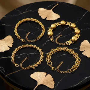Women’s Jewelry 18K Gold Plated Low Allergy Anti Fading Elliptical Chain Link Bracelet