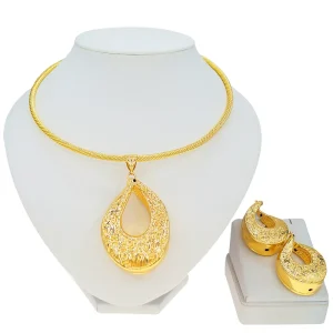 Women’s Jewelry Gift Dubai Gold Chain Necklace Jewelry Set Earrings