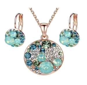 Women’s Jewelry Set with Zinc Alloy Austria Crystals Costume Fashion Pendant Necklace Earring Set
