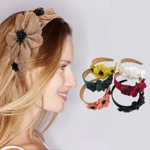 Women’s Korean Style Vintage Elegant Hair Accessories Exaggerated Side Pearl Flower Wide Head Band