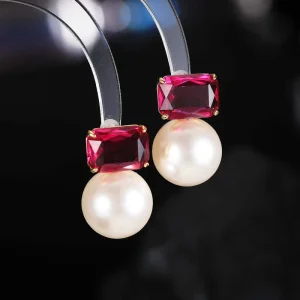 Women’s Korean Style Zircon Stud Earrings Fashion Jewelry Zircon Pearl Design Stud Earrings