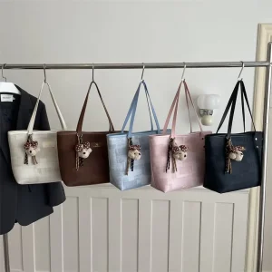 Women’s Large Capacity Tote Bag Lightweight Shoulder Handbag with Bear Charm Pendant