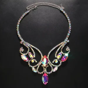 Women’s Large Rhinestone Chain Necklace Color Crystal Jewelry for Anniversary & Other Occasions