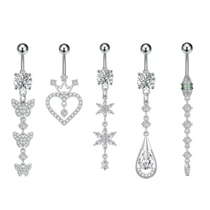 Women’s Long Charm Zircon Gold plated Accessories Navel Piercing Stainless Steel Sexy Elegant Belly Jewelry