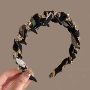 Women’s Luxury Braided Padded Headbands Vintage Plaid Twisted Hairbands High Puff Non slip Hair Accessories