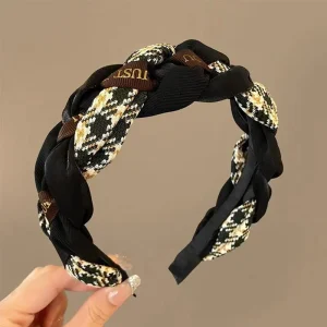 Women’s Luxury Houndstooth Braided Padded Headbands Vintage Plaid Twisted Hairbands High Puff Non slip Hair Accessories