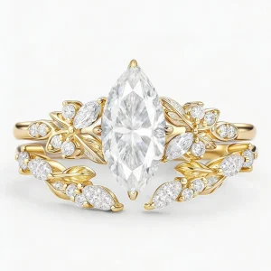 Women’s Marquise Cut Moissanite Ring S925 Sterling Silver Gold Plating Stacking