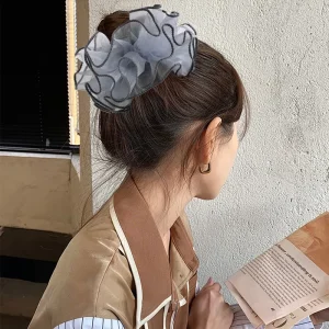 Women’s Mesh Yarn Light Luxury High Quality Durable Lightweight Fashion Headline Rope Pleated Flower Hair