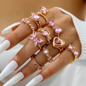Women’s Natural Stone Heart-Shaped Ring Set Niche Design Open-End Premium Rings