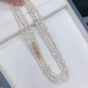 Women’s Necklace Fashion 120cm Long Pearl Necklace Rice 4 8mm Natural Fresh Water Pearl Chain