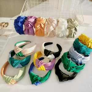 Women’s New Design Cross Satin Knot Headband Fashion Solid Color Thick Wide Hairband Hair Accessories for Girls