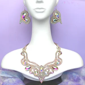Women’s New Fashionable Light Luxury Sparkling Rhinestone Necklace and Earrings Set Fashion Jewelry Sets