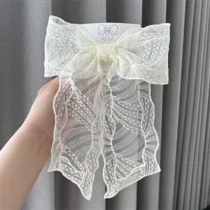 Women’s New Spring Hair Clips Big Bow Lace Flower Design Fashion Metal and Fabric