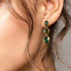 Women’s New Style Water Drop Shaped Emerald Zircon Drop Earrings High Quality 18K Gold Plated Stainless Steel Fashion Jewelry