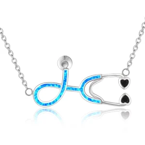 Women’s Opal Inlaid Geometric Pendant Necklace Silver Plated Box Chain