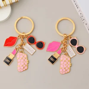 Women’s Paris Fashion Metal Keychains Lips Lipstick Nail Polish