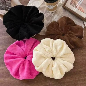 Women’s Pillow shaped Fuzzy Cord Hair Accessories Solid Color Elastic Ponytail Headbands Durable High Quality 21cm
